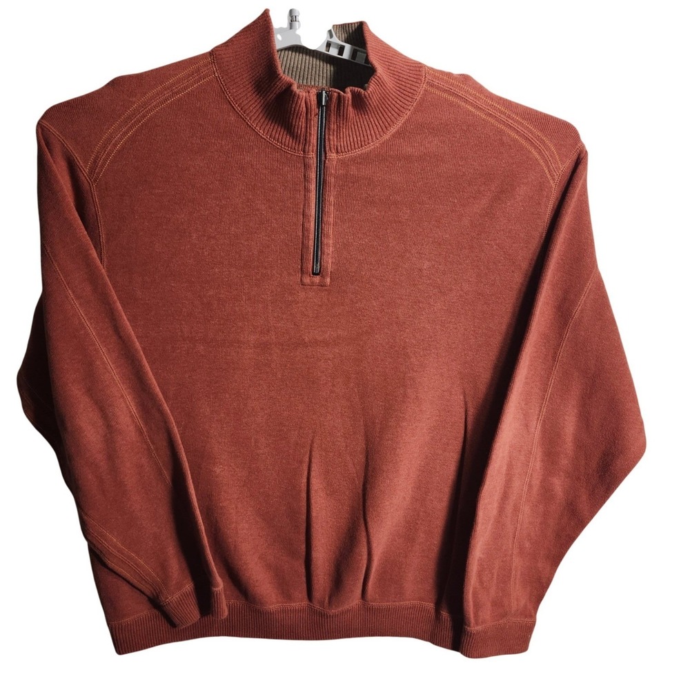 Tommy Bahama Mens Quarter Zip Reversible Pullover Sweater Gray/Orange Cotton XL